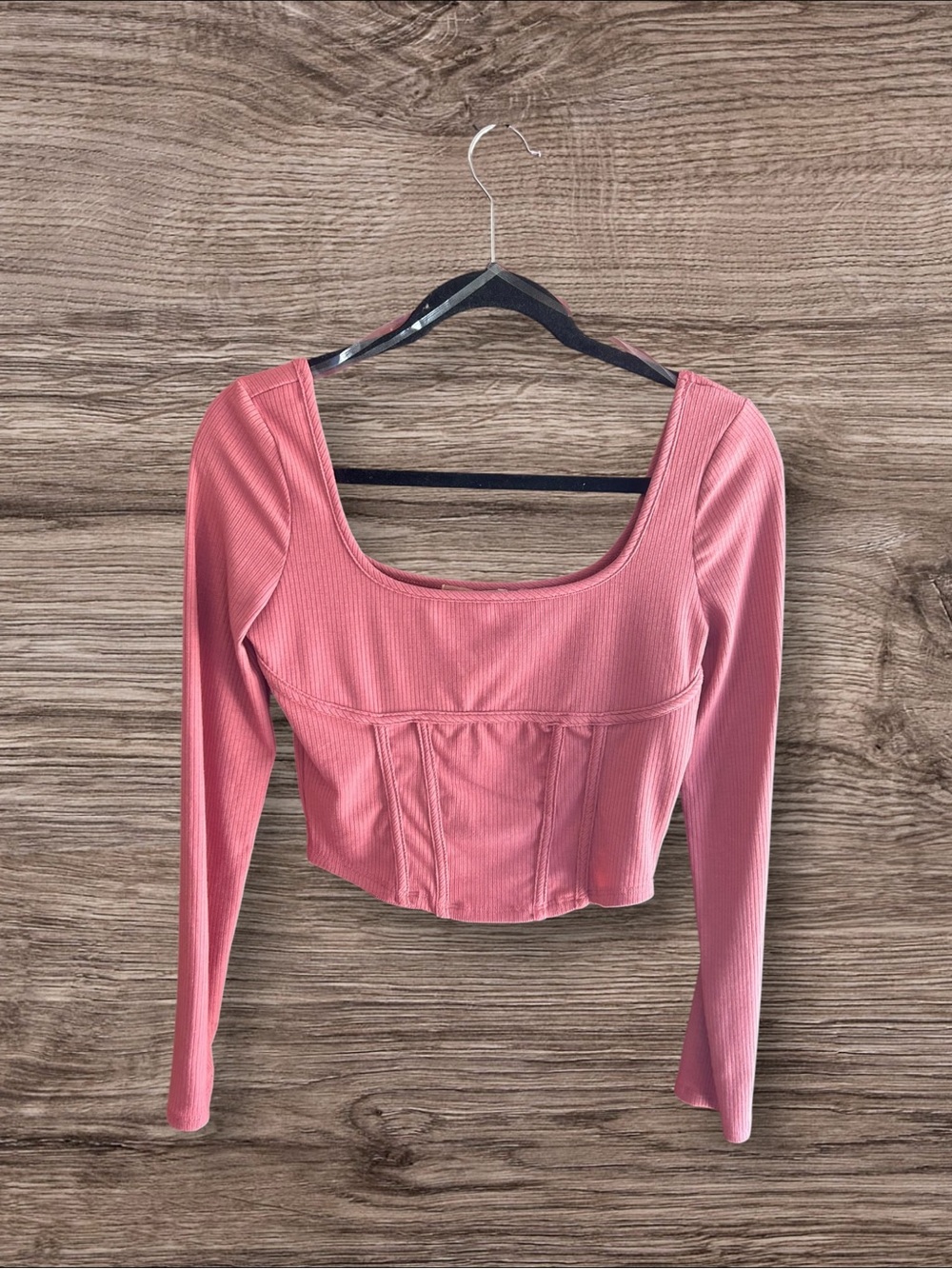 NWT Evolutionary mauve color corset silhouette ribbed cropped top Sz L